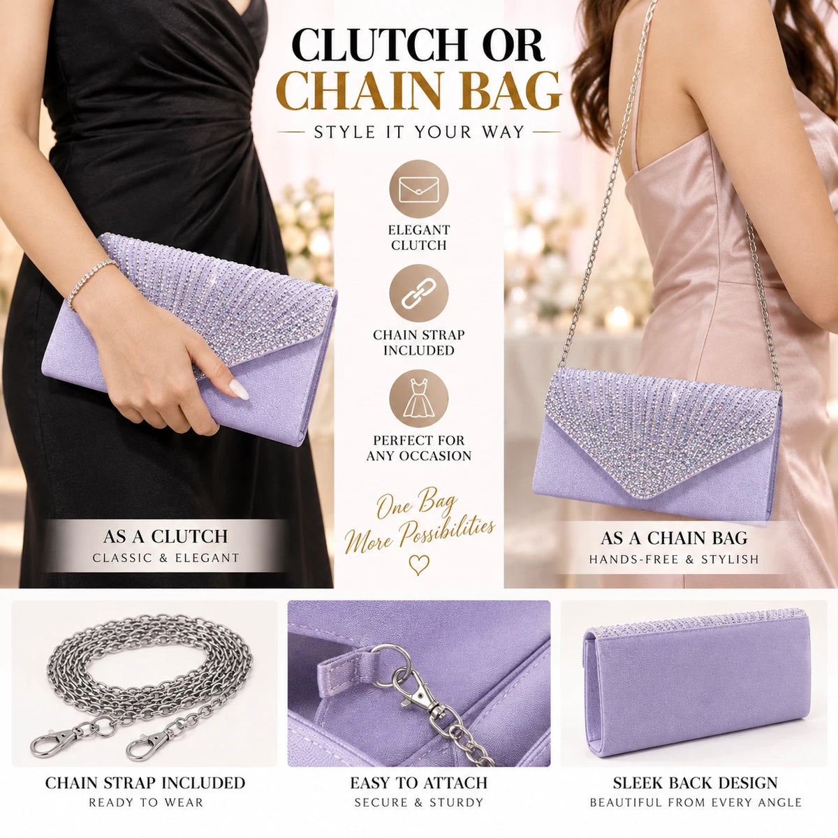 Women Rhinestone Satin Evening Clutch Bag Wedding Party Formal Bridal Handbag 12 Colour