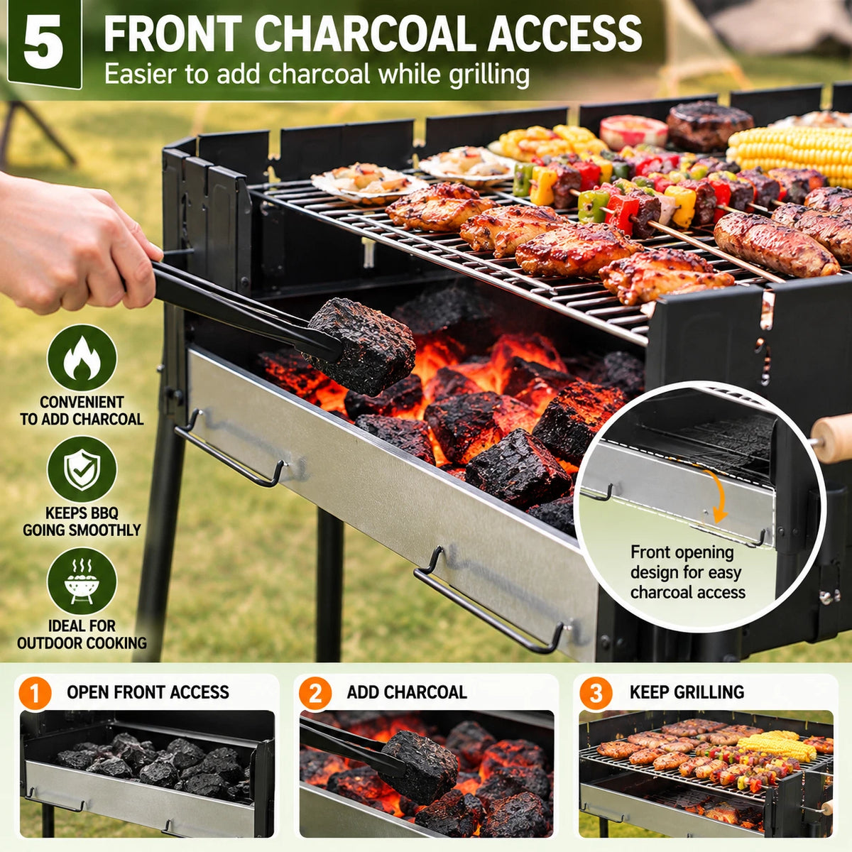 Large Windshield Charcoal BBQ Grill Portable Foldable Camping Outdoor Barbecue