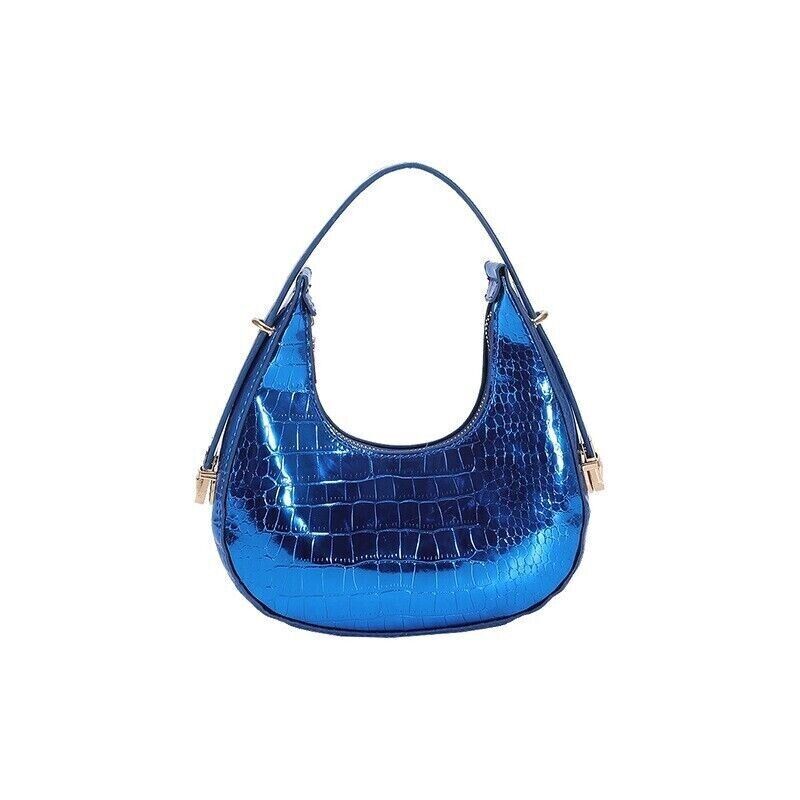 Women Fashion Trendy Bright Surface Crocodile Stripe Armpit Shoulder Bag