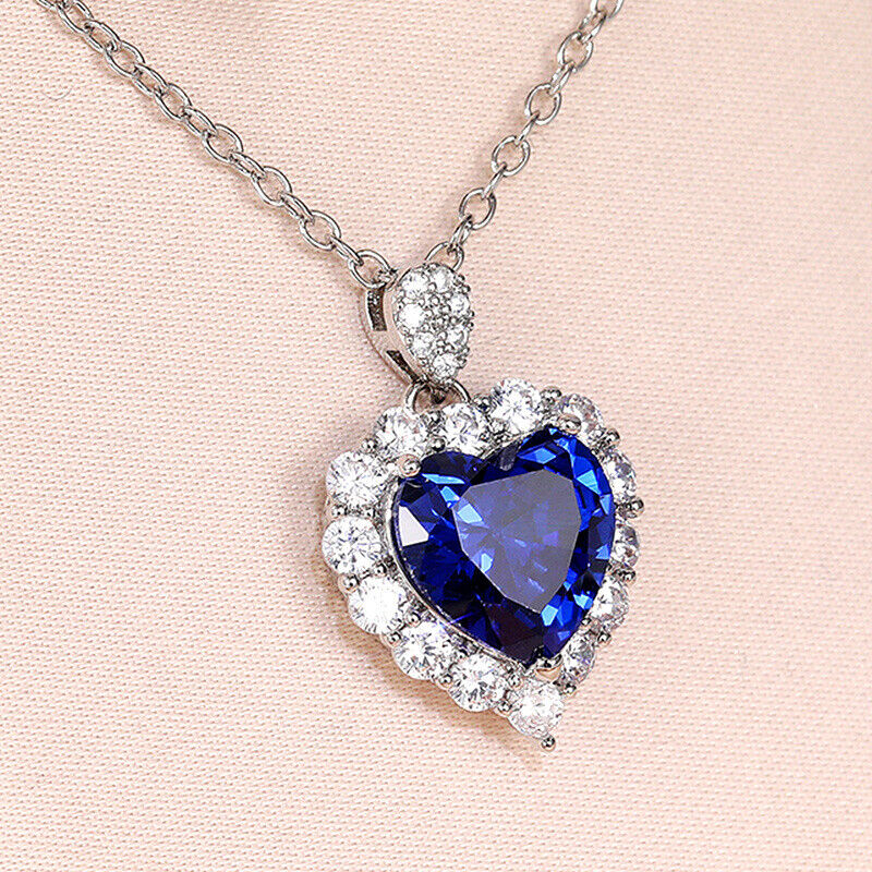 NEW Fashion temperament engagement pendant blue Stone love heart shape necklace