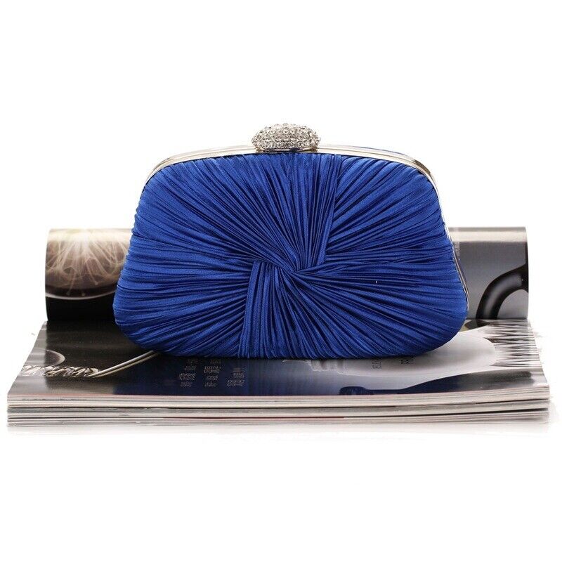 Women Satin Wedding Bridal Party Bag Prom Cocktail Pleated Weave Evening Clutch