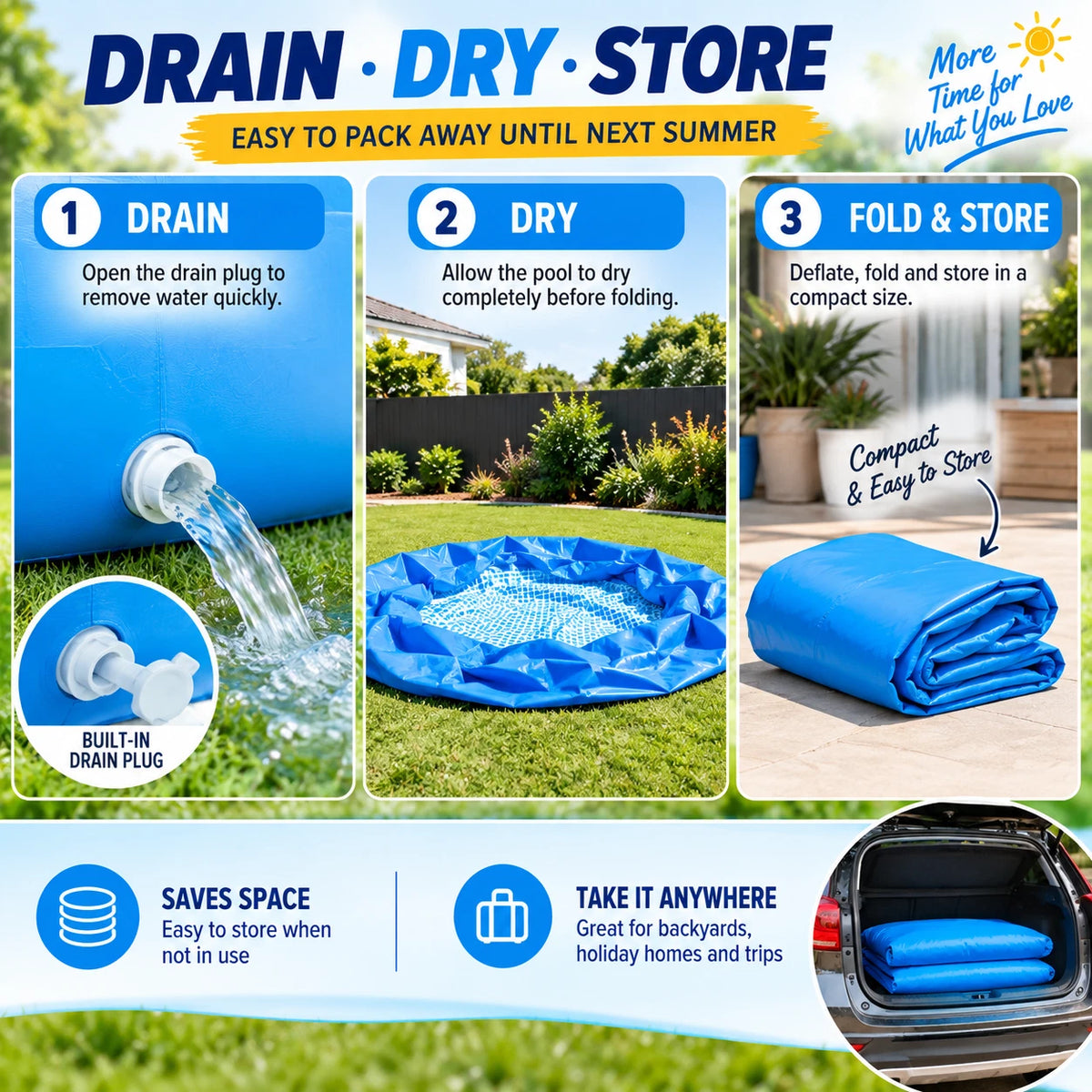 Large Inflatable Round Swimming Pool Easy Set Backyard Family Pool 183/244/305cm