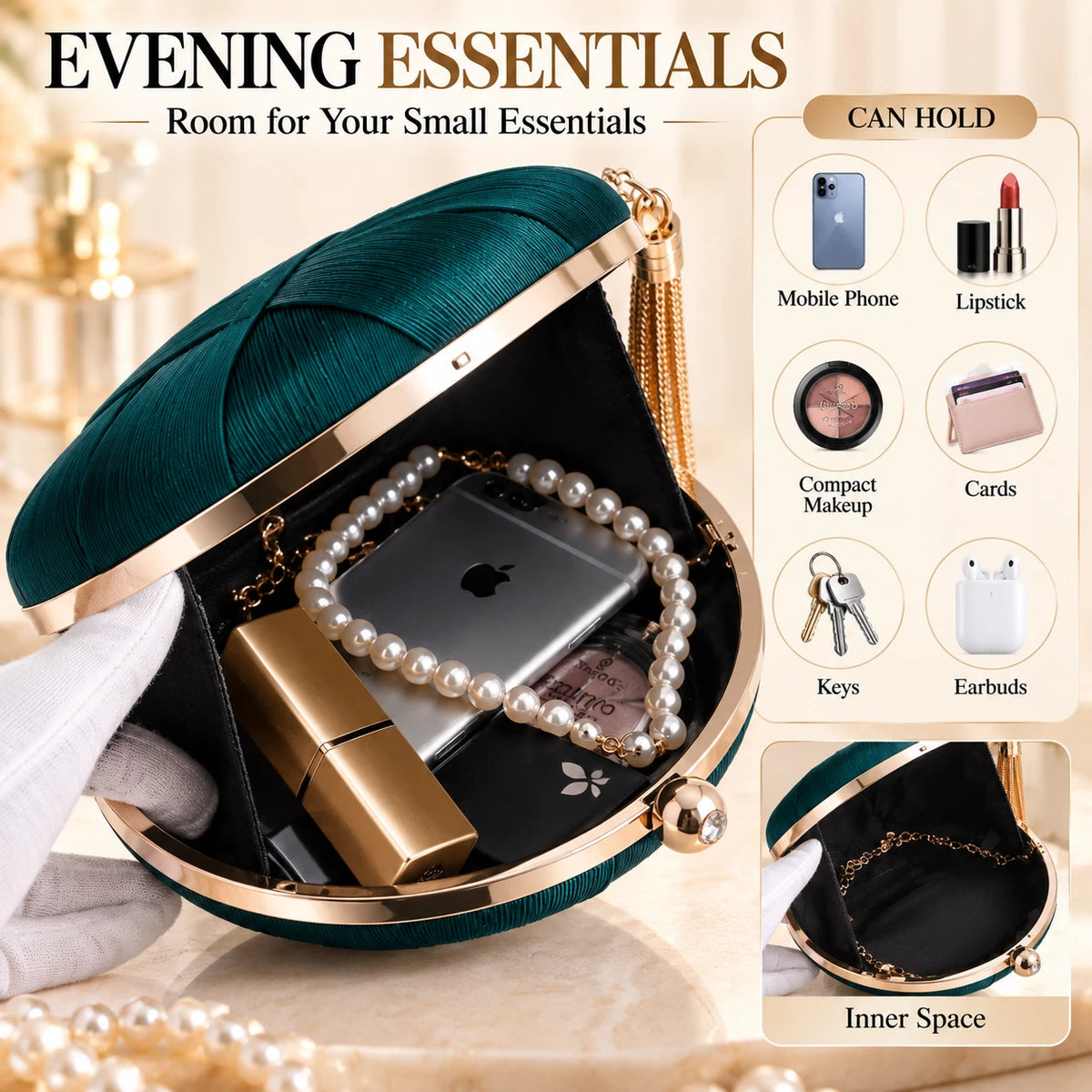 Women Round Evening Clutch Bag Wedding Party Prom Formal Tassel Chain Handbag 7 Colour