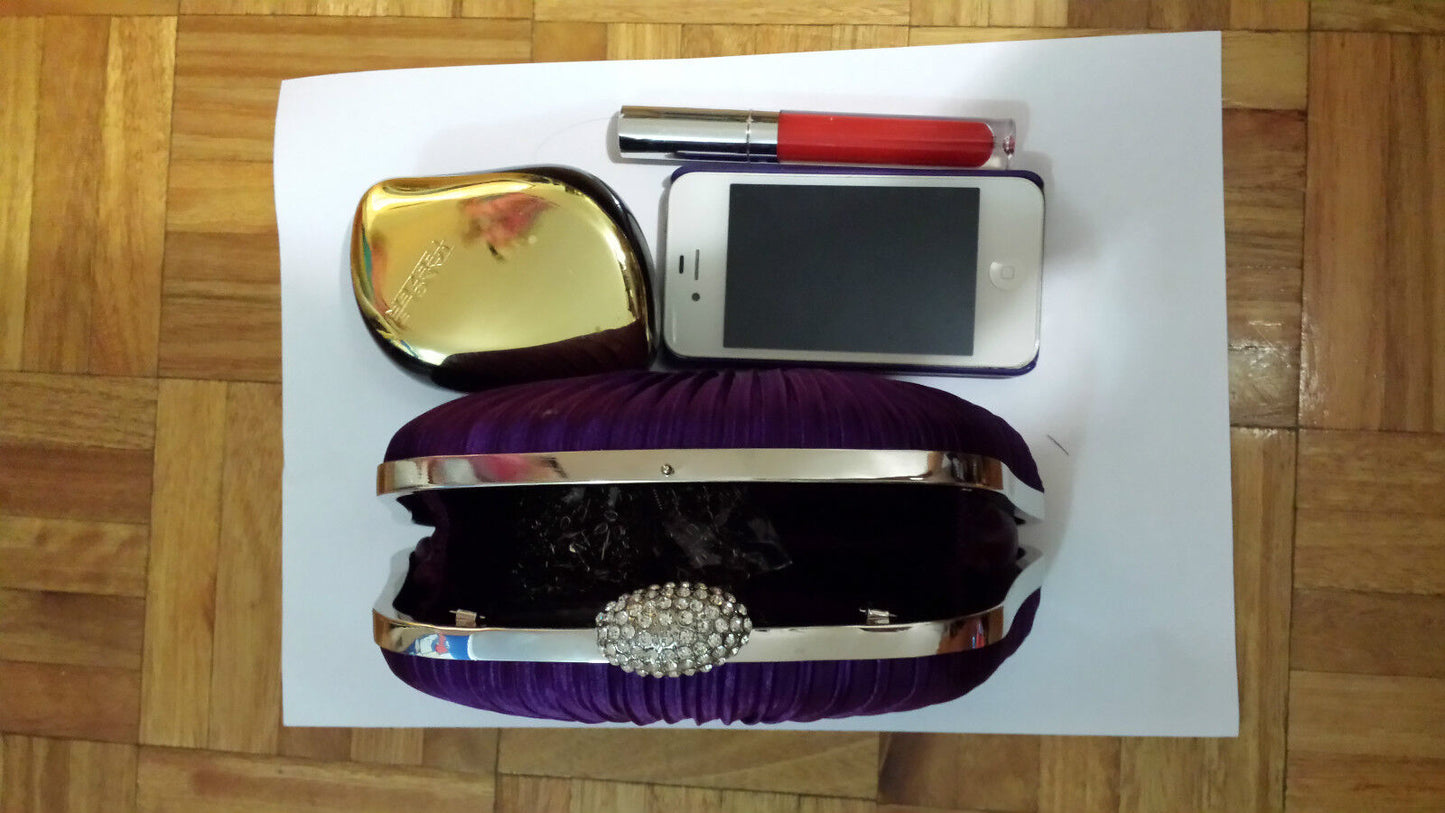 NEW Shining Satin Ladies Evening Clutch Bag Wedding Bridal Chain Handbag Wallet