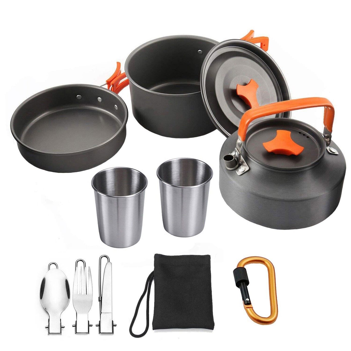 Outdoor Camping Cookware Set Hiking Cooking Portable Pot Pan Teapot 2-3 Persons
