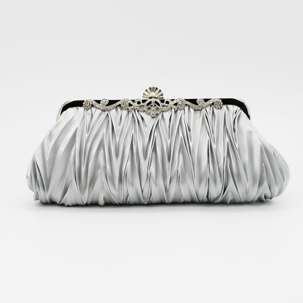Women Satin Wedding Party Bag Bridal Cocktail Prom Pleated Dinner Evening Clutch