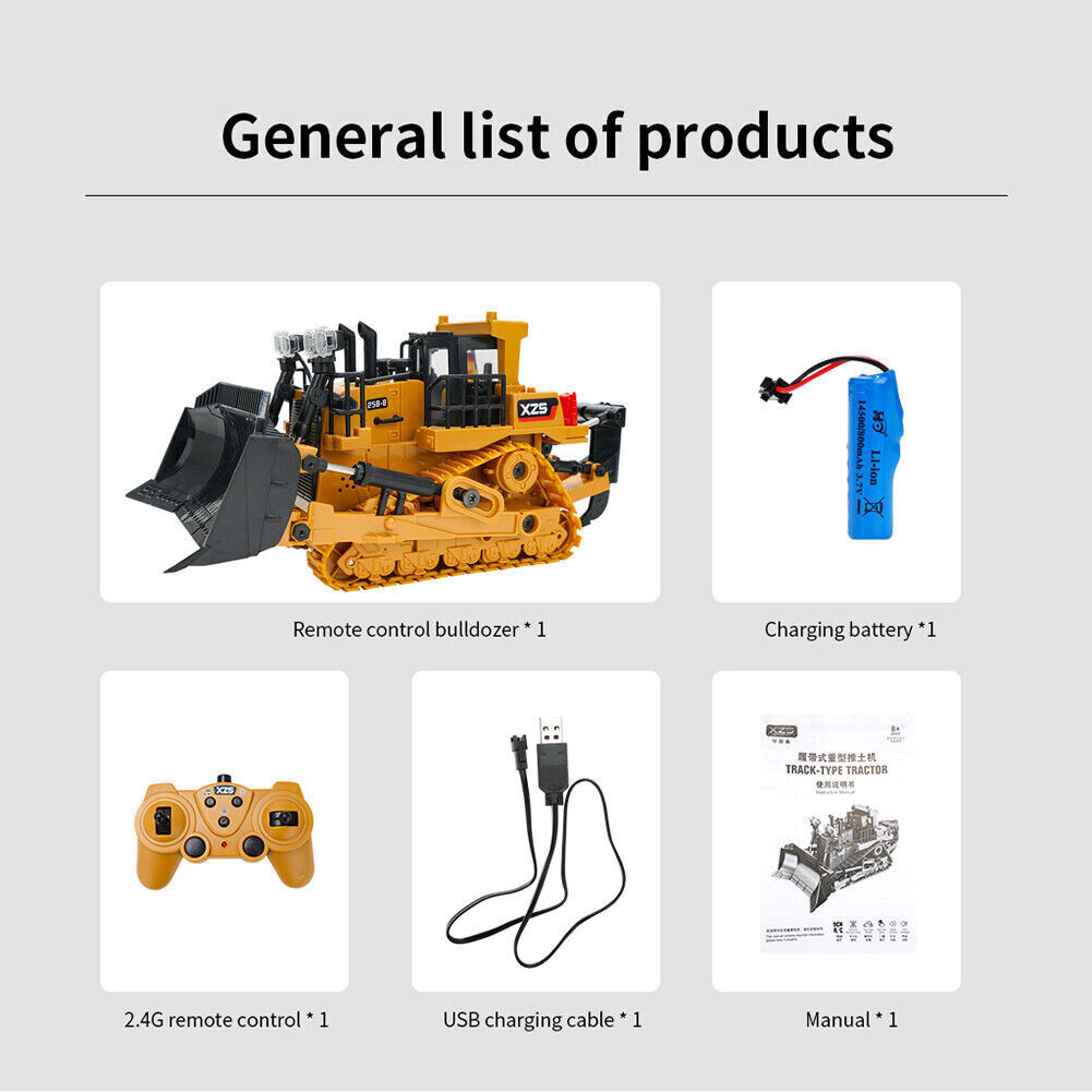 1:24 RC Excavator Remote Control Electric Crawler Alloy Engineering Bulldozer