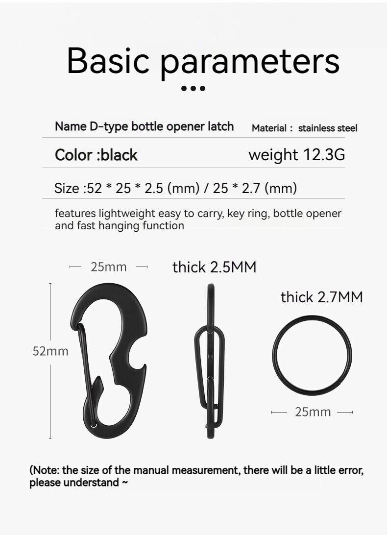 Multifunction D shape Metal Hiking Buckle Bottle Opener Spring Hook Key Ring