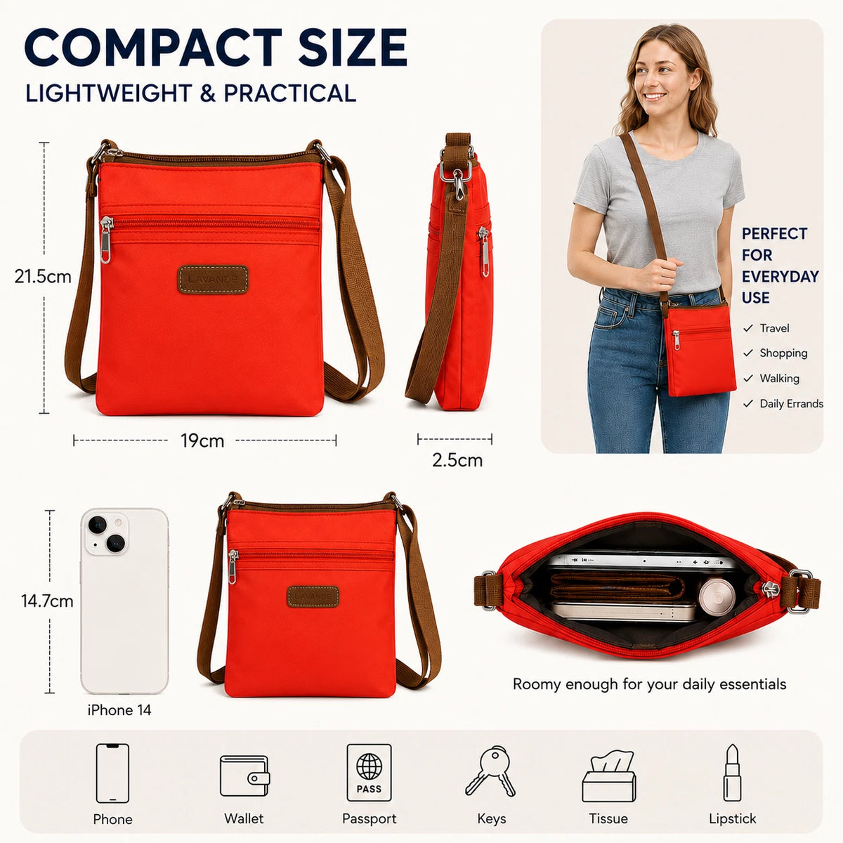 Women Lightweight Nylon Crossbody Bag Waterproof Travel Strap Shoulder Satchel