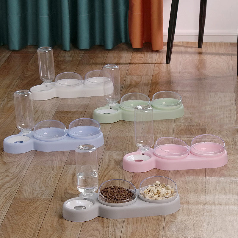 Pet Cat Three Bowl Dog Bowl Stand Cat Dog Automatic Feeder Water Fountain