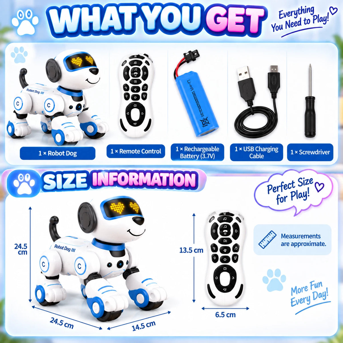 Remote Control Robot Dog Toy Dancing Stunt Touch Follow Light Sound Rechargeable