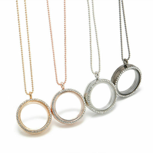 FASHION Living Memory Floating Charm Crystal Glass Round Locket Pendant Necklace