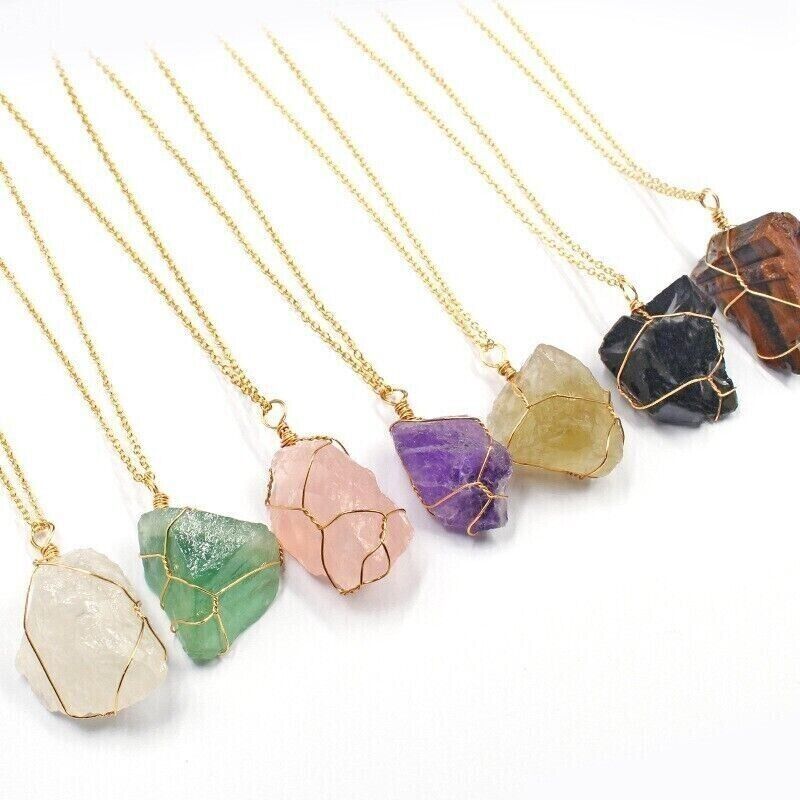 Fashion Irregular Crystal Pendant Hand-wound Wire Gold Silver Chain Necklace