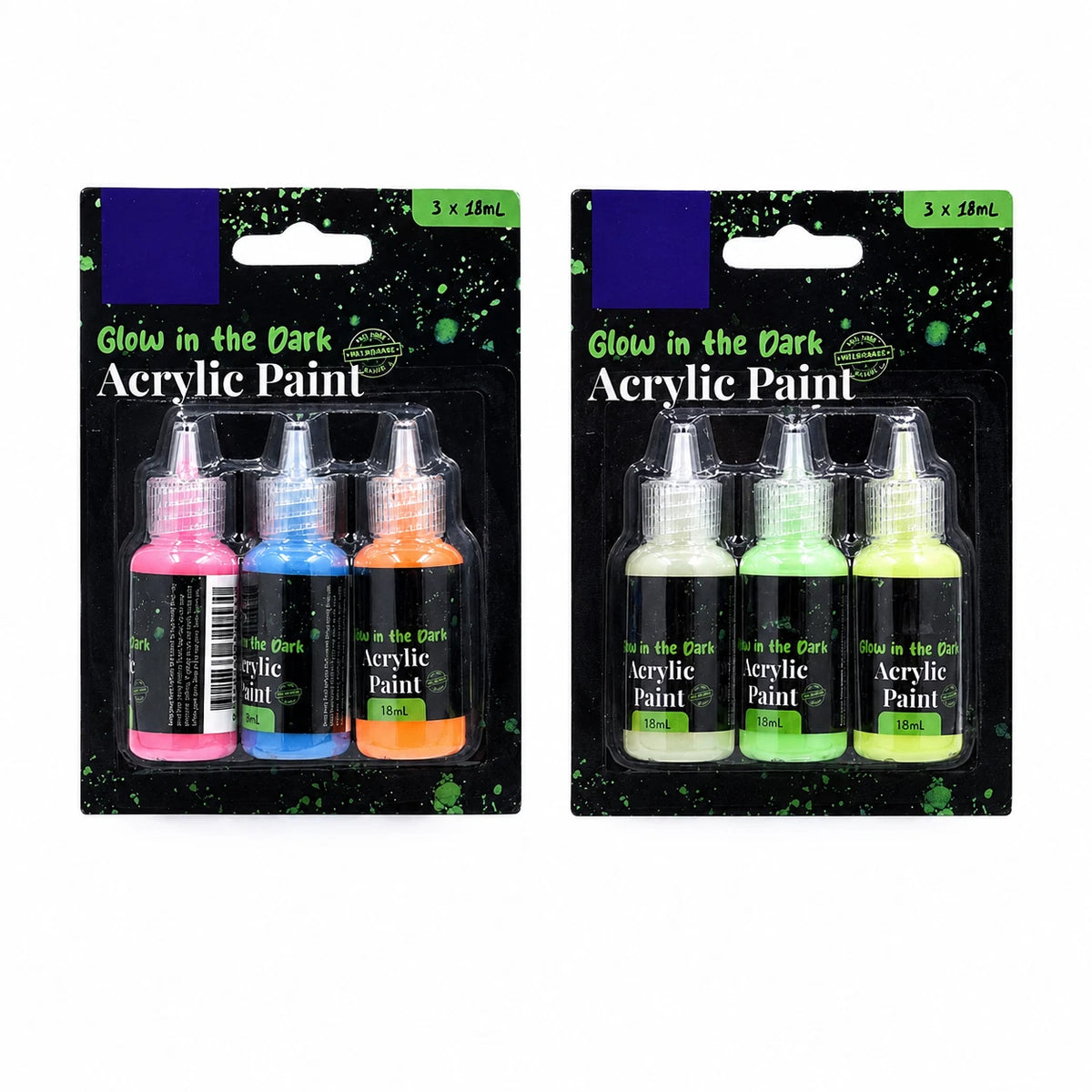 Glow in the Dark Acrylic Paint 2 pack 3 Bottle Set 18ML UV Reactive Neon DIY Craft Arts