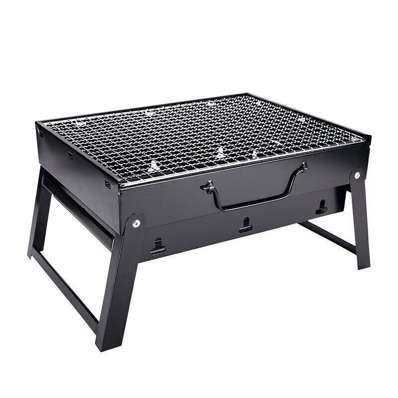 Outdoor Small Black Steel Charcoal Grill Portable Folding Thickened Grill BBQ