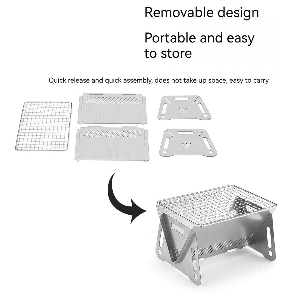 Outdoor Portable Folding Card Stove Stainless Steel Burner Grill BBQ Wood Burn