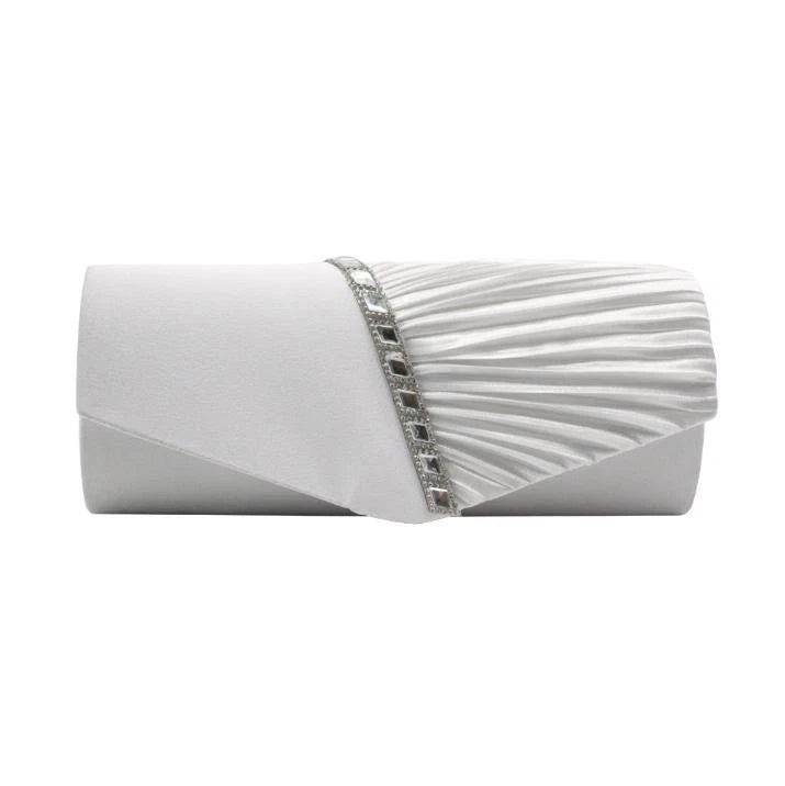 Women Satin Pleated Diamante Evening Clutch Bag Wedding Bridal Party Chain Bags 8 Colour