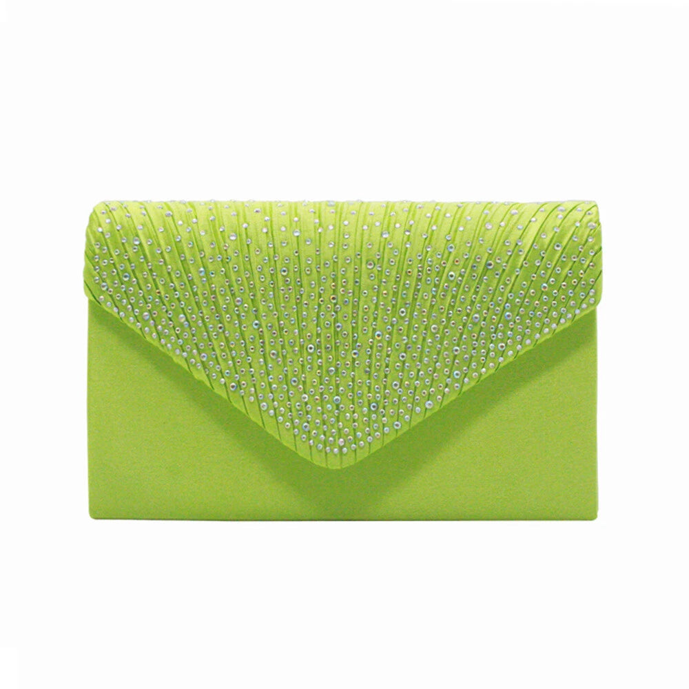Women Rhinestone Satin Evening Clutch Bag Wedding Party Formal Bridal Handbag 12 Colour