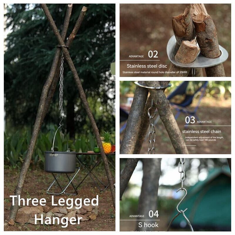 Outdoor Portable Pot Triangular Foot Holder Hanger Camping Stainless Steel Shelf