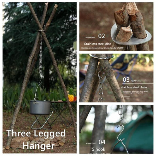 Outdoor Portable Pot Triangular Foot Holder Hanger Camping Stainless Steel Shelf