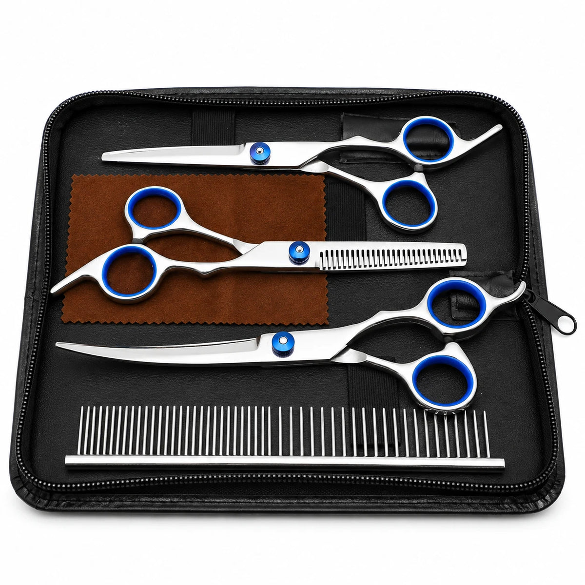 7" Dog Grooming Scissors Set Straight Curved Thinning Shears Stainless Steel
