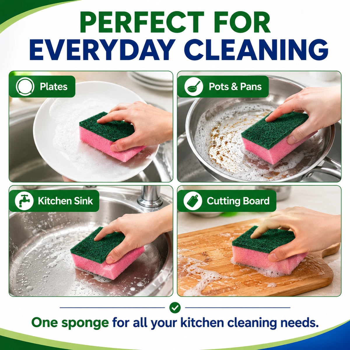 2 Pack 10PCS Kitchen Sponge Scourer Heavy Duty Washing Up Dish Scrubber 9x6x3CM Pad