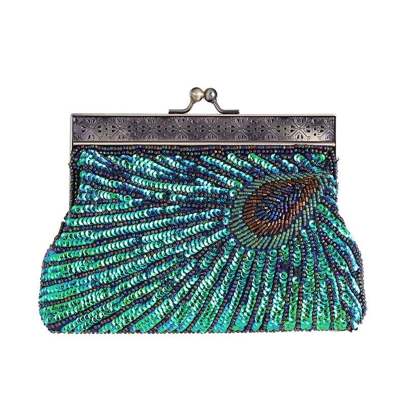 Women Bridal Metal Frame Sequined Bead Party Wedding Handbag Prom Evening Clutch