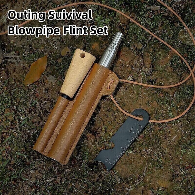 Camp Multifunctional Retractable Stainless 5 Section Blowpipe Flint Stick Set