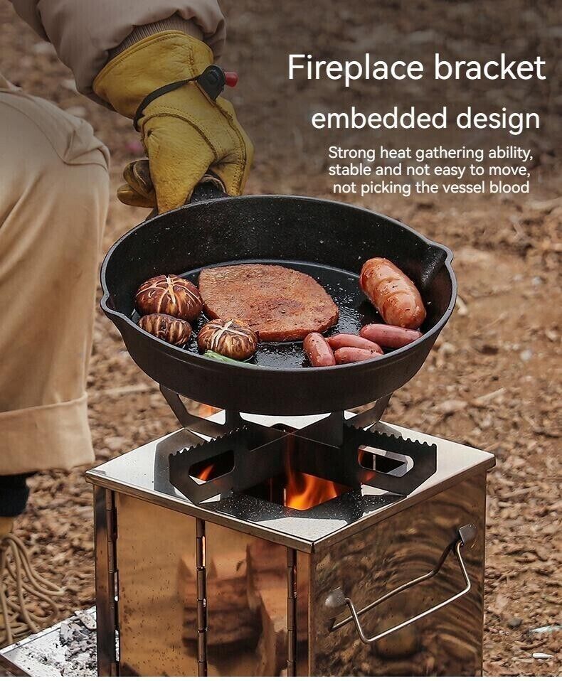 Outdoor Camping Mini Fold Wood Burner Stainless Steel Grill BBQ Picnic Charcoal