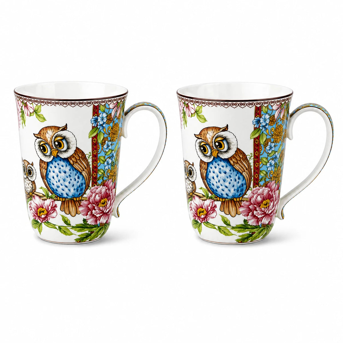 1-6x Owl 405ml Fine Porcelain Coffee Mug Tea Cup Floral Gift Box Gift Box