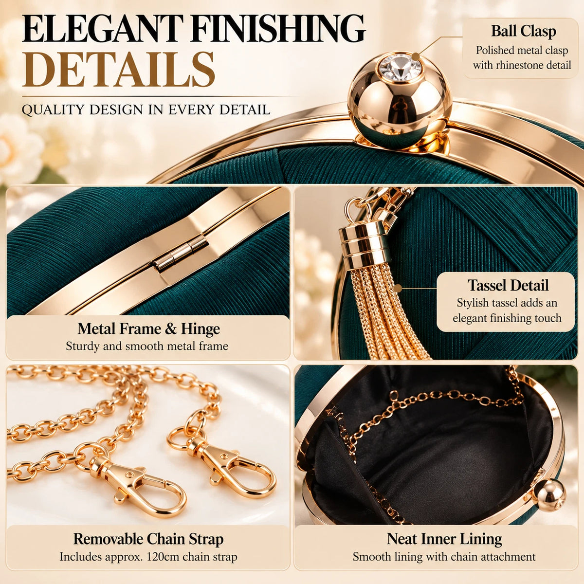 Women Round Evening Clutch Bag Wedding Party Prom Formal Tassel Chain Handbag 7 Colour