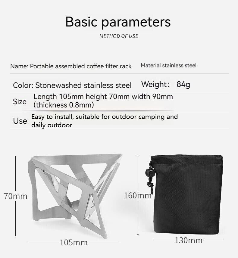 Outdoor Camping Portable Stainless Funnel Coffee Filte CupCoffee Drip Holder