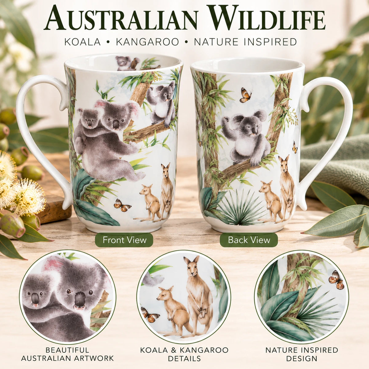 1-6x 405cc Australian Wildlife Koala Mug Fine Porcelain Coffee Tea Cup Gift Box