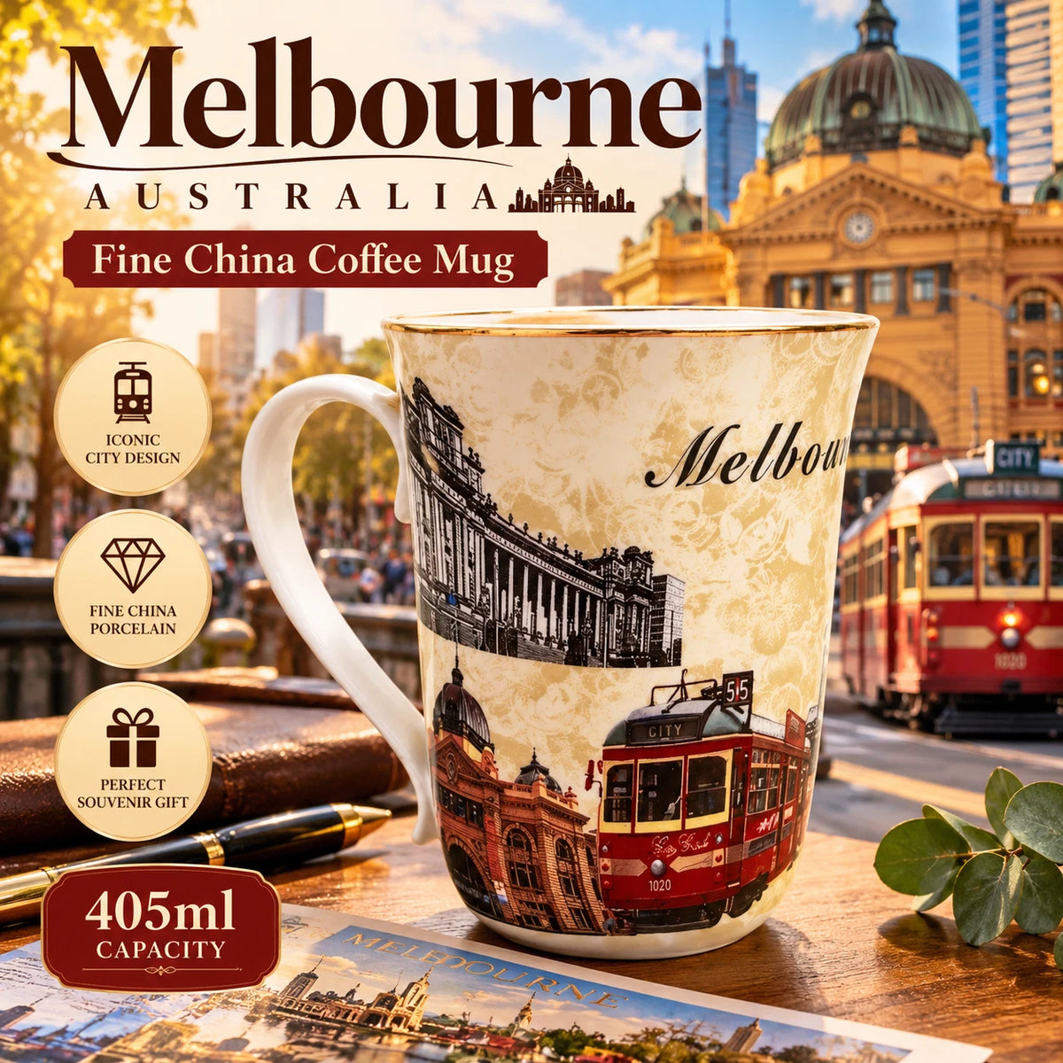 1-6x Melbourne Australia Souvenir Coffee Mug 405ml Fine China Tea Cup Gift Boxed