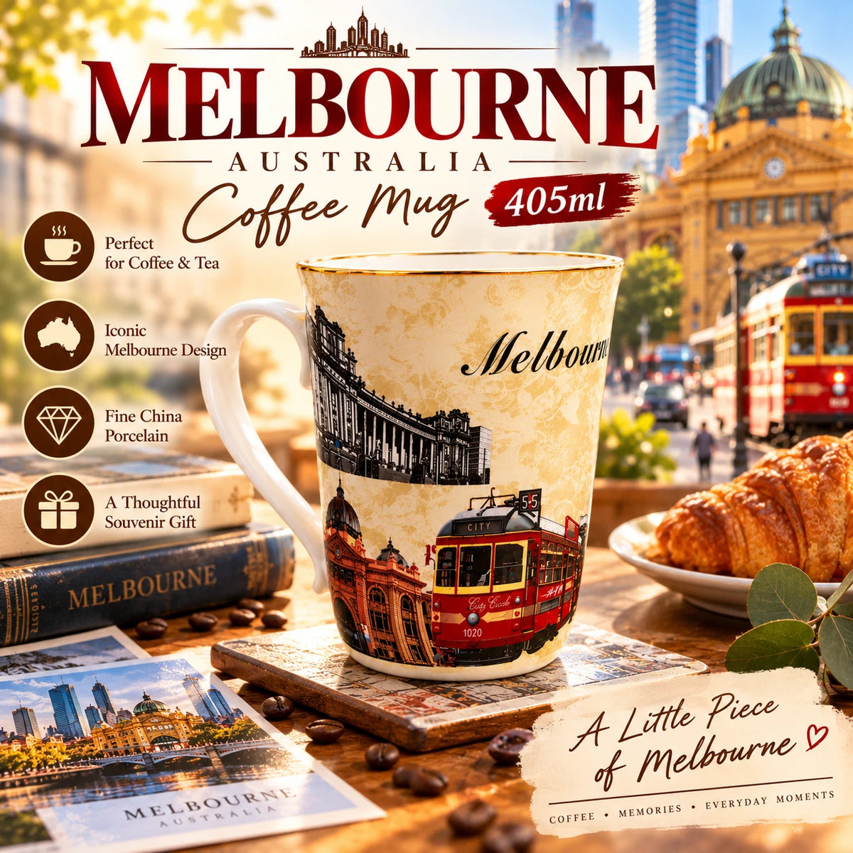 1-6x Melbourne Australia Souvenir Coffee Mug 405ml Fine China Tea Cup Gift Boxed