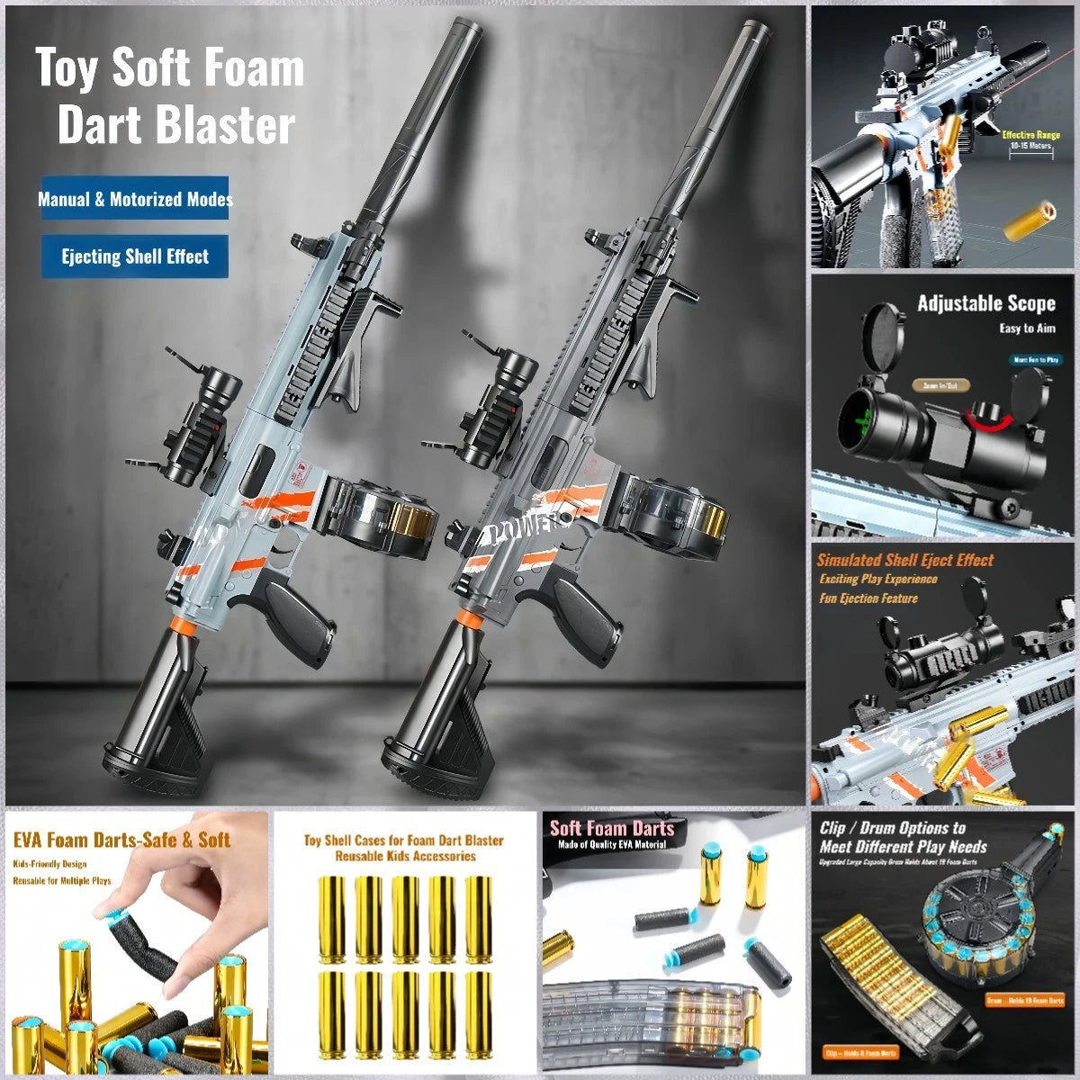 Kid Play Toy EVA Soft Foam Dart Blaster Manual & Electric Gun Shell Eject Effect