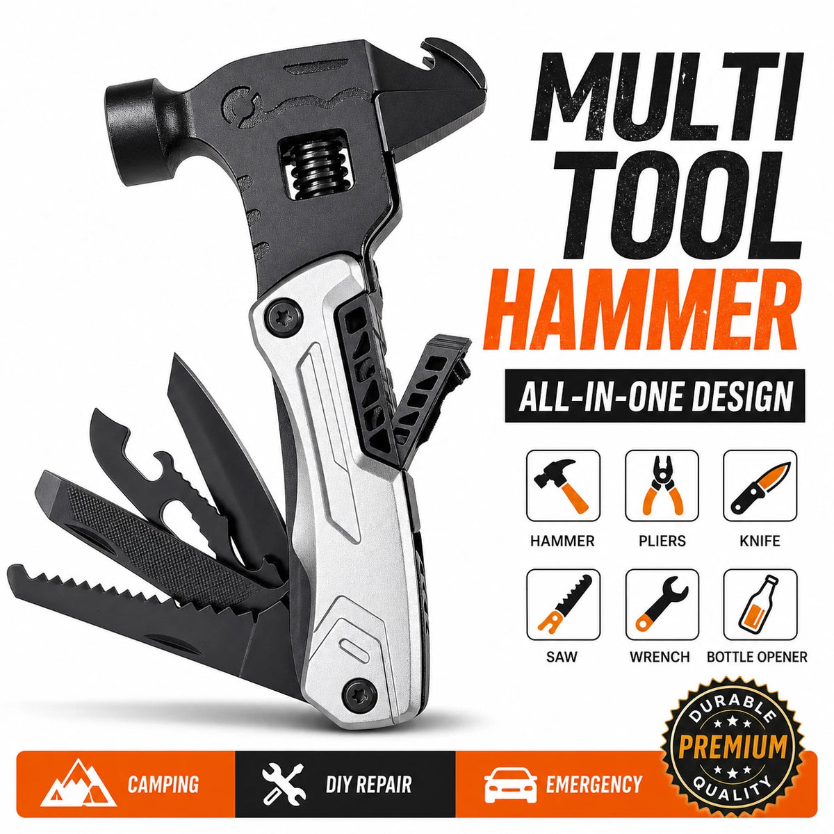 Multi Tool Hammer Folding Pliers Wrench Saw Knife Camping Portable Survival Tool