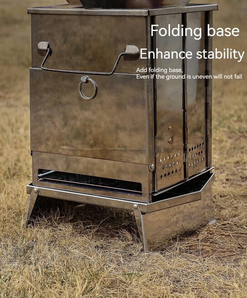 Outdoor Camping Mini Fold Wood Burner Stainless Steel Grill BBQ Picnic Charcoal