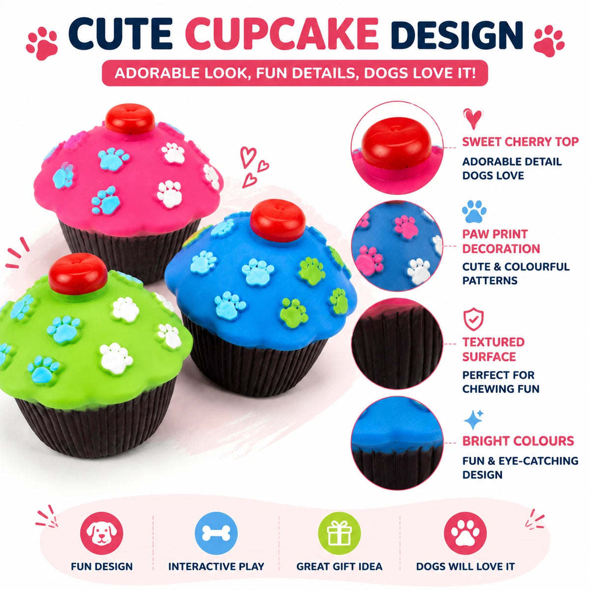 3PCS Dog Squeaky Cupcake Toys Vinyl Chew Puppy Interactive Dental Play ...