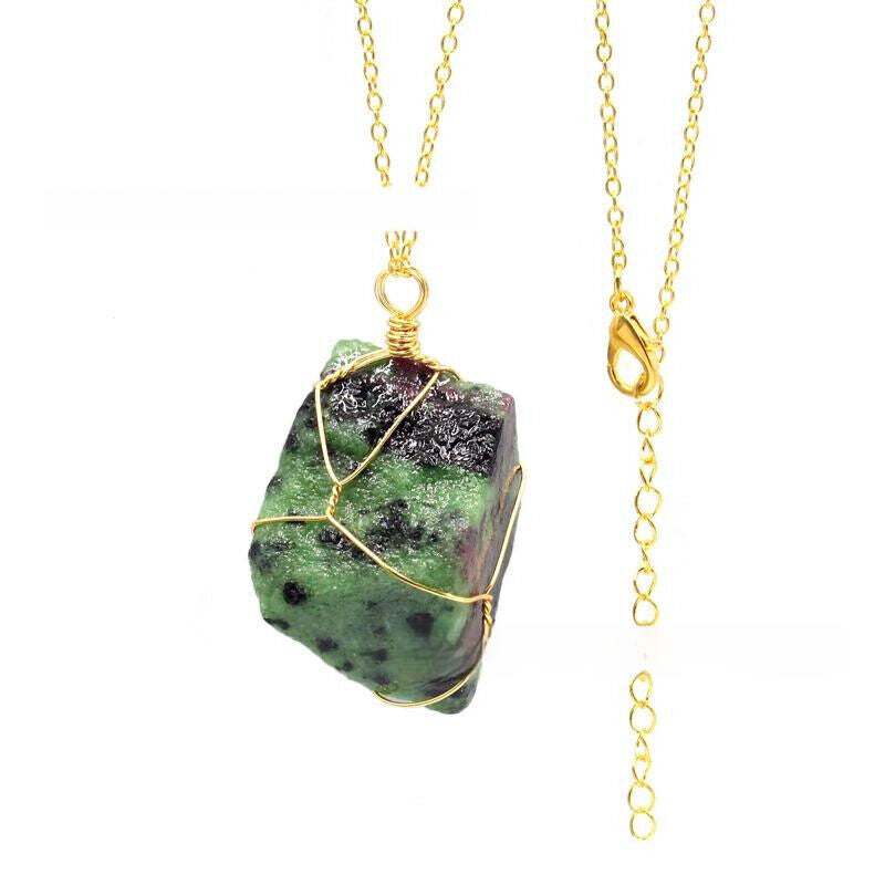 Fashion Irregular Crystal Pendant Hand-wound Wire Gold Silver Chain Necklace