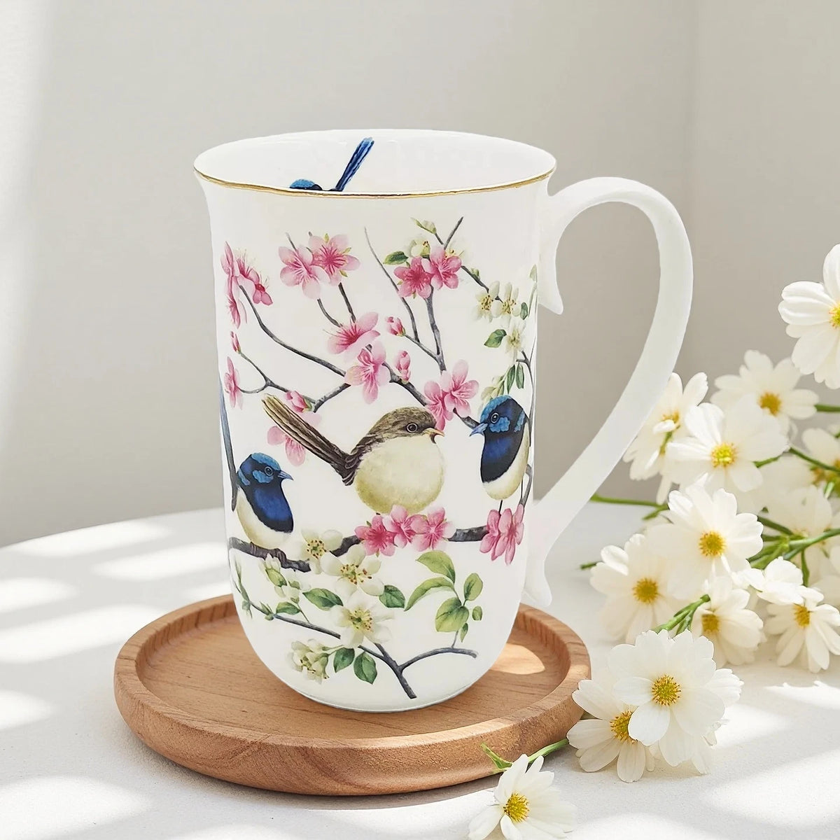 1-6x Fine Porcelain Blue Wren Mug 405cc Coffee Tea Cup Gift Birds of Australia
