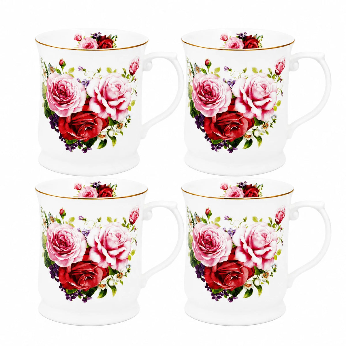 1-6x Vintage Pink Rose Mug 415ml Fine Porcelain Coffee Tea Cup Floral Gift