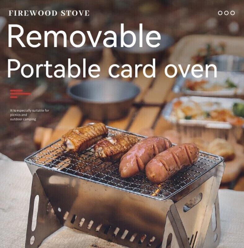 Outdoor Portable Folding Card Stove Stainless Steel Burner Grill BBQ Wood Burn