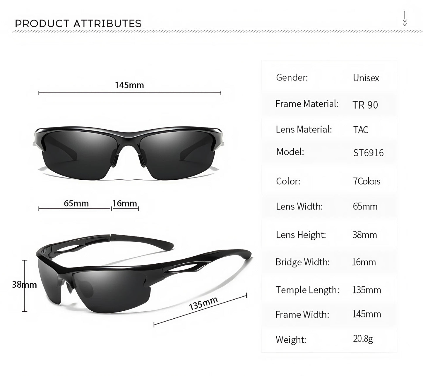 Men's Polarized Wrap Around Sports Sunglasses Running Driving Outdoor Activities # 6916