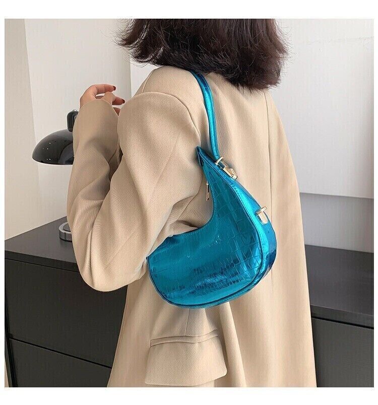 Women Fashion Trendy Bright Surface Crocodile Stripe Armpit Shoulder Bag