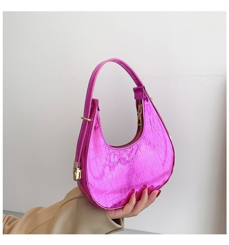 Women Fashion Trendy Bright Surface Crocodile Stripe Armpit Shoulder Bag