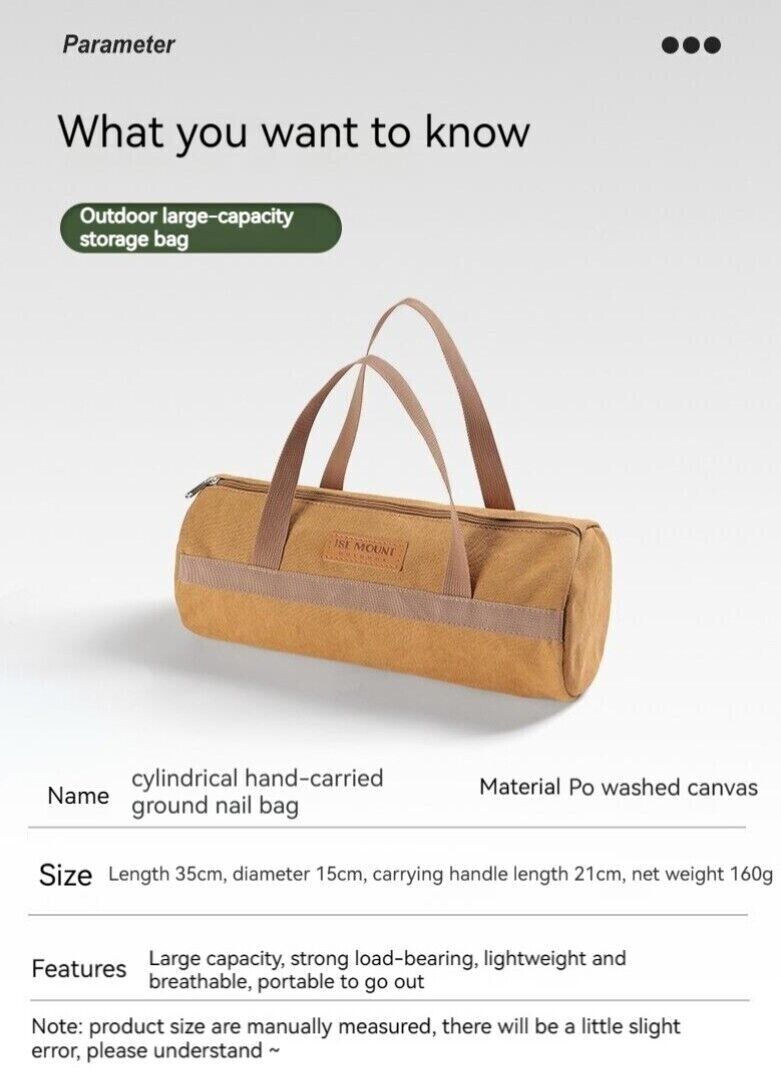 Outdoor Camp Accessories Storage Tool Handheld Bag Cylinder Tent Flor Spike Bag