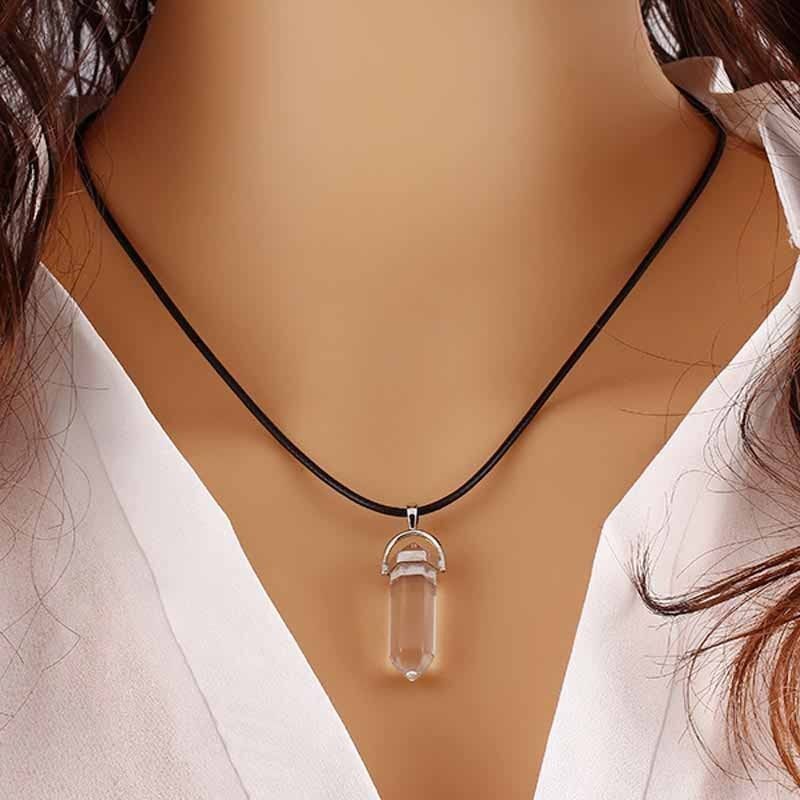 Natural Quartz Crystal Chakra Cut Gemstone Pendant Healing Point Reiki Necklace