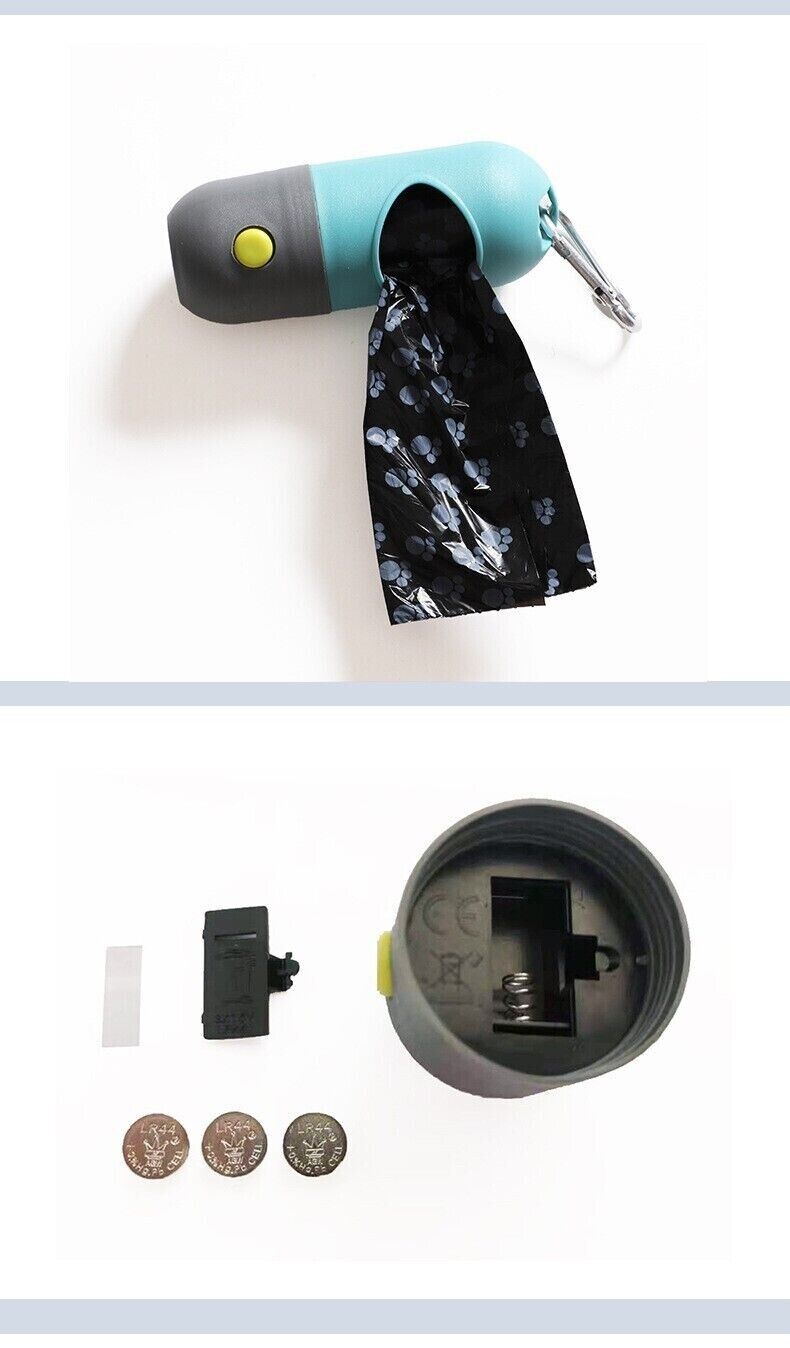 Pet Poop Bag Dispenser With LED Flashlight Waste Disposable Clean Poo Holder