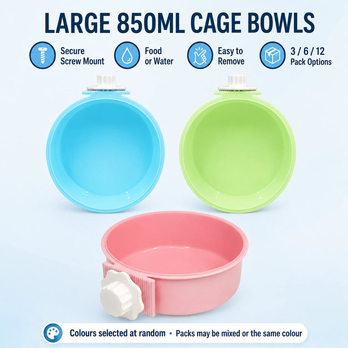 3 x 850ml Cage Hanging Pet Bowl Rabbit Guinea Pig Food Water Feeder Assorted